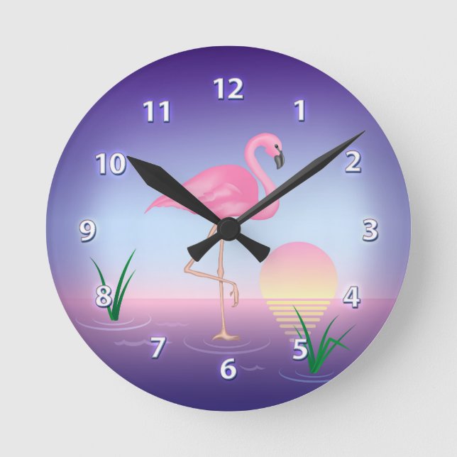 Pink Flamingo Round Clock (Front)