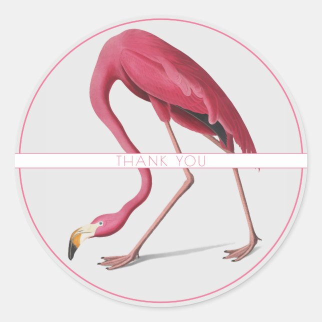 PINK FLAMINGO  ROUND CUSTOM NAME STICKER (Front)