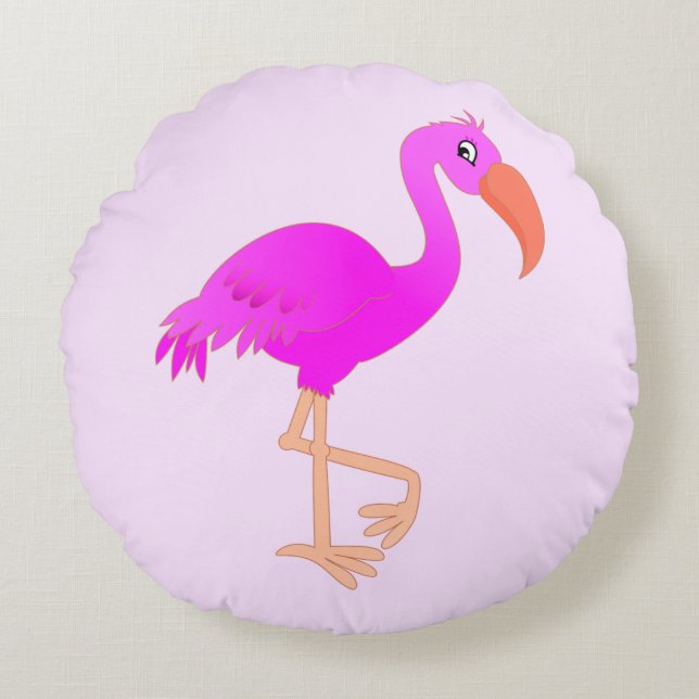 Pink Flamingo Round Pillow - Customizable (Front)