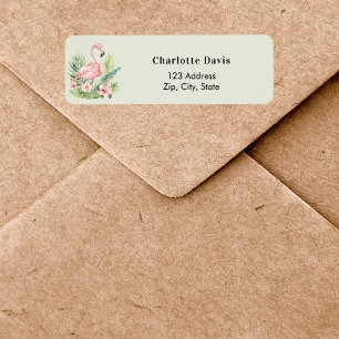 Pink flamingo sage green return address 
