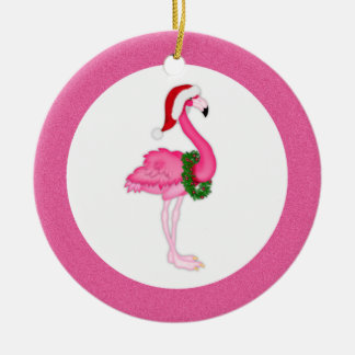 Pink Flamingo Santa Ceramic Ornament