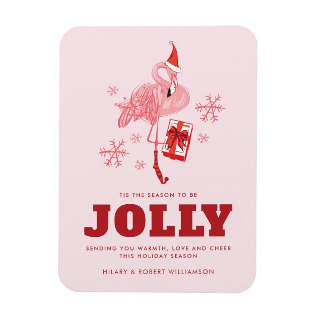 Pink Flamingo Santa Christmas Custom Greeting Magnet (Vertical)
