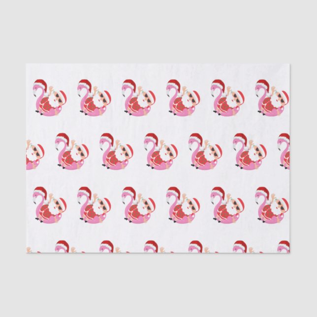 Pink Flamingo Santa Claus Christmas Vacation Tissue Paper (Front)