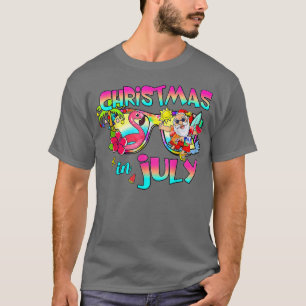 Pink Flamingo Santa Hat Christmas In July Summer V T-Shirt