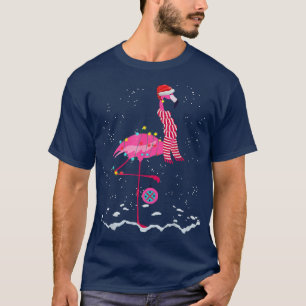 Pink Flamingo Santa Hat Light Funny Christmas 2021 T-Shirt