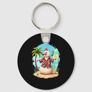 Pink Flamingo Santa Holiday Palm Tree Light Hawaii Keychain