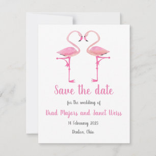 Pink flamingo save the date card