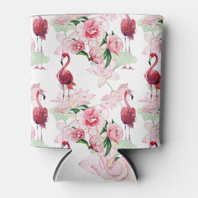 Pink Flamingo: Seamless Pattern Elegance Can Cooler (Front)