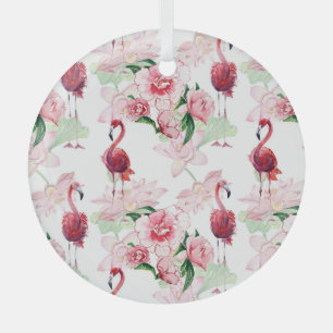 Pink Flamingo: Seamless Pattern Elegance Glass Ornament