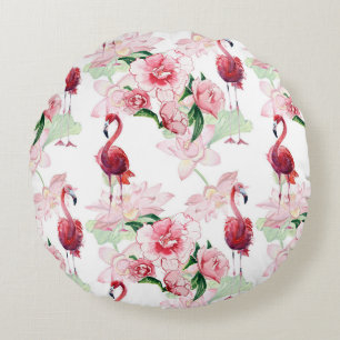Pink Flamingo: Seamless Pattern Elegance Round Pillow