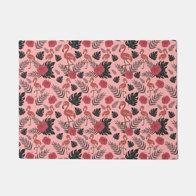 Pink flamingo seamless pattern flowers and leaves doormat (Front)