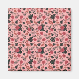 Pink flamingo seamless pattern flowers and leaves magnet