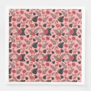 Pink flamingo seamless pattern flowers and leaves napkin