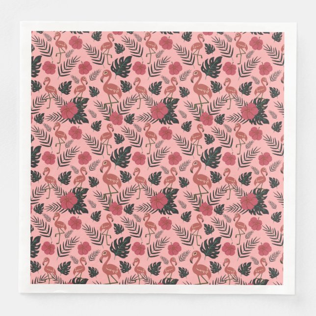 Pink flamingo seamless pattern flowers and leaves napkin (Front)