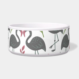 Pink flamingo seamless pattern flowers, leaves
