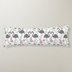 Pink flamingo seamless pattern flowers, leaves body pillow