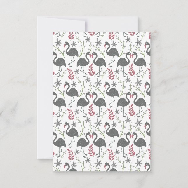Pink flamingo seamless pattern flowers, leaves card (Front)