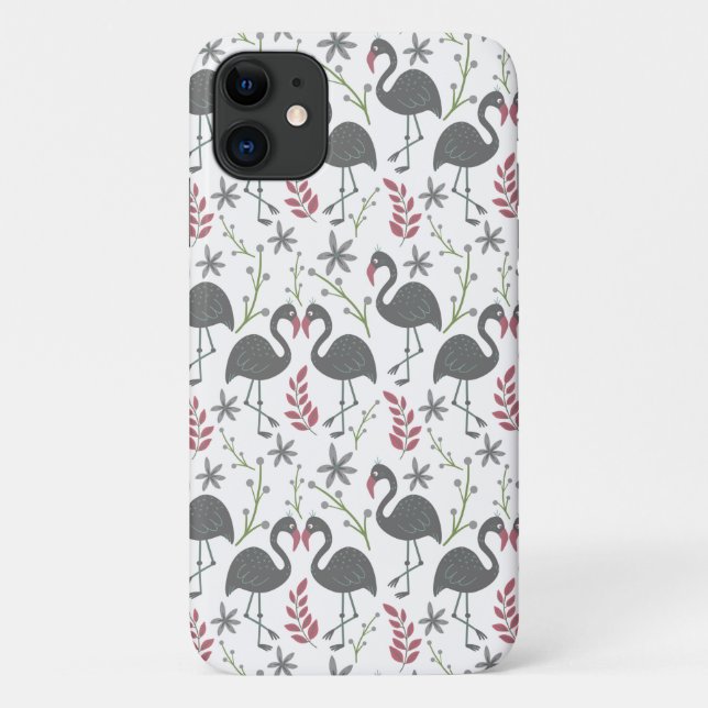 Pink flamingo seamless pattern flowers, leaves Case-Mate iPhone case (Back)