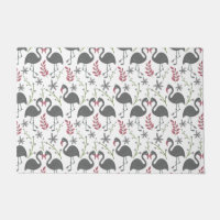 Pink flamingo seamless pattern flowers, leaves