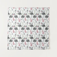 Pink flamingo seamless pattern flowers, leaves