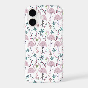 Pink flamingo seamless pattern on white background