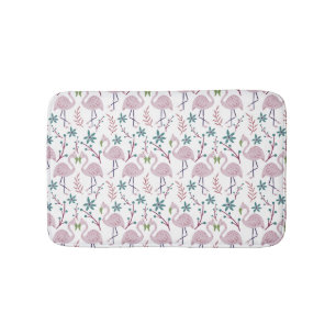 Pink flamingo seamless pattern on white background bath mat