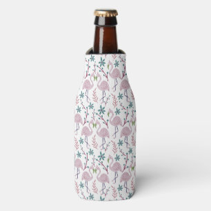 Pink flamingo seamless pattern on white background bottle cooler