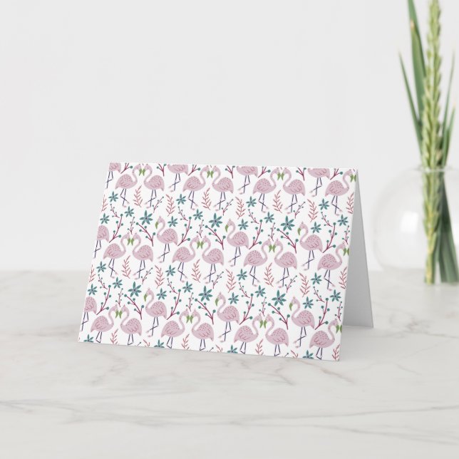 Pink flamingo seamless pattern on white background card (Front)