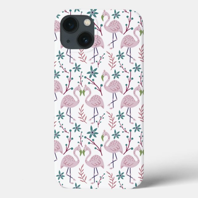 Pink flamingo seamless pattern on white background Case-Mate iPhone case (Back)