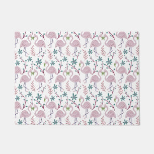 Pink flamingo seamless pattern on white background doormat