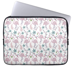 Pink flamingo seamless pattern on white background laptop sleeve