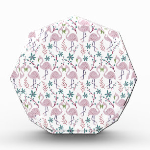 Pink flamingo seamless pattern on white background photo block