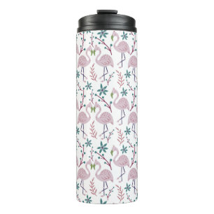 Pink flamingo seamless pattern on white background thermal tumbler