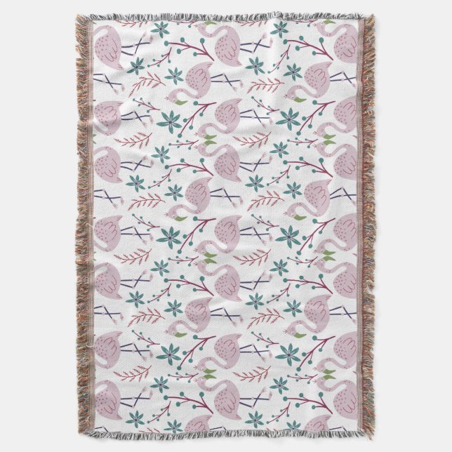 Pink flamingo seamless pattern on white background throw blanket (Front Vertical)