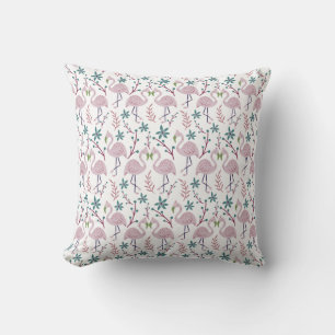 Pink flamingo seamless pattern on white background throw pillow
