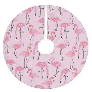 Pink Flamingo Set, Tropical Summer Pattern. Brushed Polyester Tree Skirt