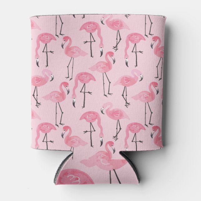 Pink Flamingo Set, Tropical Summer Pattern. Can Cooler (Front)