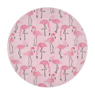 Pink Flamingo Set, Tropical Summer Pattern. Cutting Board