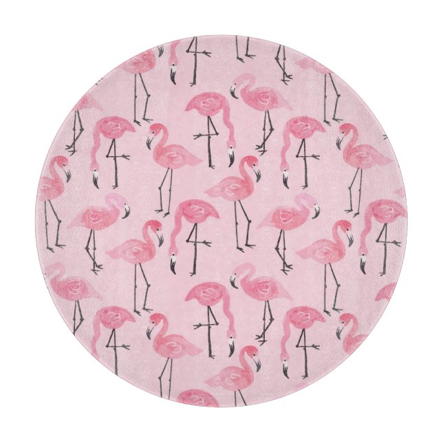 Pink Flamingo Set, Tropical Summer Pattern. Cutting Board (Front)