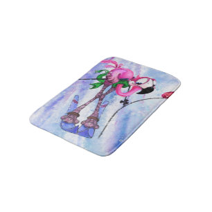 Pink Flamingo Skier Bath Mat - Funny