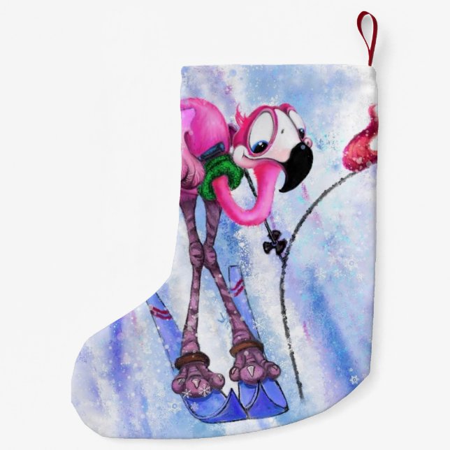 Pink Flamingo Skier Christmas Stocking Funny (Back)