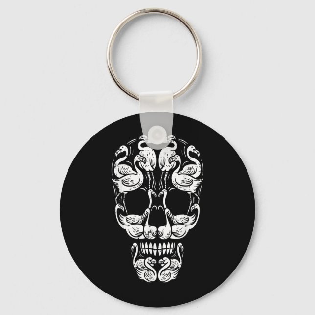 Pink Flamingo Skull Breast Cancer Awareness Hallow Keychain (Front)