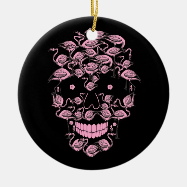 Pink Flamingo Skulls Flamingo Lover Halloween Ceramic Ornament (Front)
