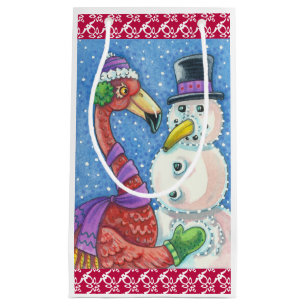 PINK FLAMINGO SNOWMAN CHRISTMAS GIFT BAG Small