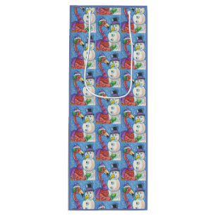 PINK FLAMINGO SNOWMAN CHRISTMAS GIFT BAG - WINE