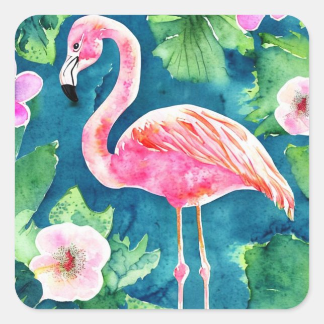 Pink Flamingo Square Sticker (Front)