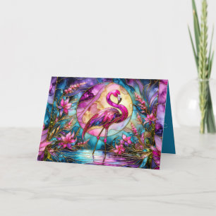 Pink Flamingo Stained Glass Mosaic Card