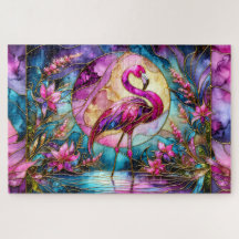 Pink Flamingo Stained Glass Mosaic