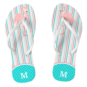 Pink Flamingo Stripe Monogram Flip Flops