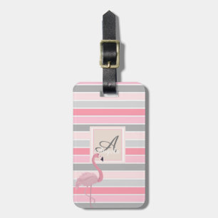 Pink Flamingo,Striped  Monogram-Personalized Luggage Tag